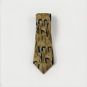 Puritan Men Neck Tie 100% Polyester Tan Blue Geometric‎